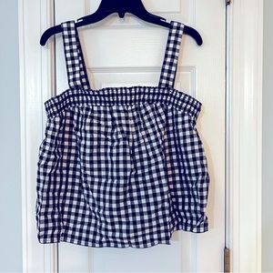 J. Crew Navy Gingham Top Size L